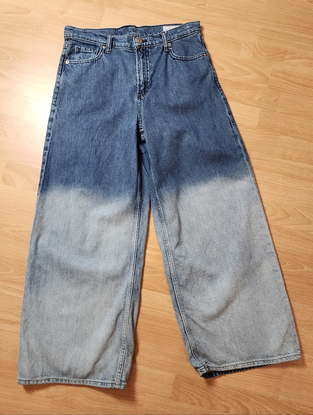 Gap Baggy Midrise Jeans Wide Leg Dip-dye Ombré Blue Denim Size 4